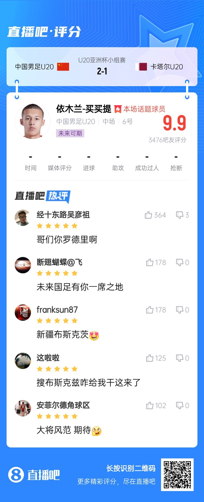 依木蘭+陳澤仕泰山中場(chǎng)連線！19歲依木蘭獲封：新疆布斯克茨！